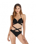 Z Lai Women Halter Bikini Set Cross Bandage Swimsuit Low Waist Solid Swimwear  Beachwear Maillot De Bain Brazilian Biqui