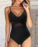 Woman Swimsuit One Piece Push Up Swimwear Women Solid Black  Mesh Bathing Suit Cutout Beachwear Monokini Swimwear Women 
