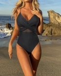 Woman Swimsuit One Piece Push Up Swimwear Women Solid Black  Mesh Bathing Suit Cutout Beachwear Monokini Swimwear Women 