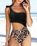 One Piece Swimsuit   Cut Out Bikini Leopard Beachwear Female Knot One Piece Suit Monokini Xl One Shoulder Swimwear Women