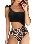 Hollow Out One Piece Swimsuit Women Leopard Bathing Suit Bodysuit  Halter Beachwear Female Swim Suit 2022 Bikini Swimwea
