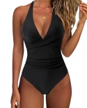 One Piece Swimsuit Women Solid Bathing Suit Halter Bodysuit Push Up Swimsuit Monokini Beachwear Plus Size Swimwear Tanki