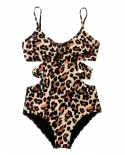 One Piece Swimsuit Women Push Up One Piece Suit Lace Up Beachwear Bikini Cut Out Swimwear Monokini  Leopard Swimsuit Wom