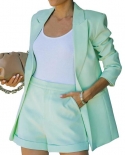 2pcsset Ladies Suit Solid Color Lapel Neck Cardigan Blazer Summer Jacket Shorts Suit Office Ladies Clothes Streetwear