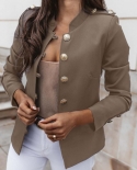 Office Lady Blazer Solid Color Single Breasted Stand Collar Spring Autumn Elegant Slim Fitting Suits Coat For Daily Wear