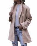Autumn New Woolen Coat Women Turn Down Collar Long Sleeve Solid Female Midi Coats Fashion Elegant Office Lady Winter Bla