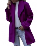 Autumn New Woolen Coat Women Turn Down Collar Long Sleeve Solid Female Midi Coats Fashion Elegant Office Lady Winter Bla