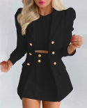 2 Pcsset Spring Summer Blazer Skirt Double Breasted Solid Color Ladies Turn Down Collar Slim Bodycon Short Suit Set For