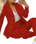 2 Pcsset Lady Business Suit Turn Down Collar Solid Color High Waist Single Breasted Ankle Banded Pants Suit For Work
