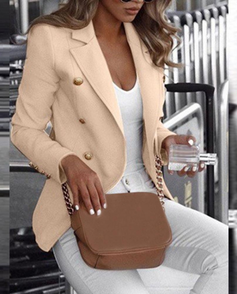 Long Sleeved Office Lady Blazer Double Breasted Cotton Blend Tailored Collar Suit Jacket Women Blazer For Daily Wear