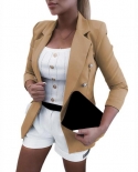 Office Blazer Lapel Solid Color Long Sleeve Flap Pockets Autumn Double Breasted Women Formal Blazer Suit Coat Jackets Ou