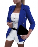 Office Blazer Lapel Solid Color Long Sleeve Flap Pockets Autumn Double Breasted Women Formal Blazer Suit Coat Jackets Ou