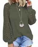 Chic Casual Blouse Hollow Skin Friendly Lace Crochet Crewneck Women T Shirt Streetwear Long Sleeve V Neck Elegant Mesh 