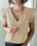Women Blouse Ruffles V Neck Summer Temperament Slim Fitting T Shirt For Daily Wear Blusas Mujer De Moda 2022 Блузк