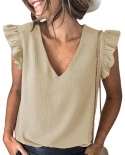 Women Blouse Ruffles V Neck Summer Temperament Slim Fitting T Shirt For Daily Wear Blusas Mujer De Moda 2022 Блузк