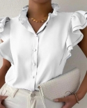 Summer Office Lady Shirt Ruffles Single Breasted Sleeveless Elegant Pure Color Blouses Рубашки Blusas Mujer De Mo