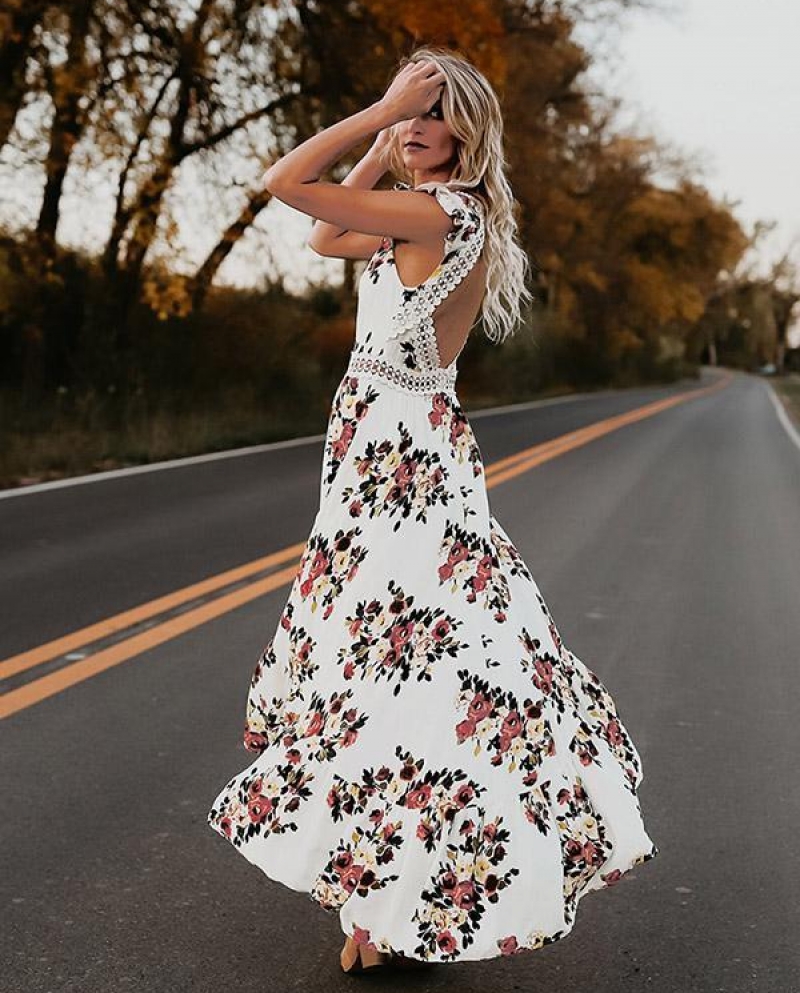 Bohemia floral v neck backless maxi dress online
