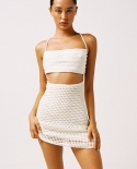 Y2k Knitted Dress Women Solid Color Spaghetti Strap Hollow Out Backless Tie Up Dress Bohemian Beach  Summer Dresses Fema