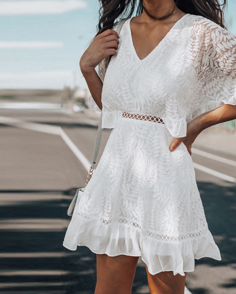 24 03 US Vestido blanco de encaje de verano para mujer media