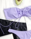   Purple Bikini Bandeau Women Drawstring Swimwear Swimsuit Female Beach Bikinis Set Bathing Suit Maillot De Bain Femmebi