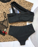   Black Bikini Bandeau Women Single Shoulder High Waist Swimwear Swimsuit Bikinis Set Bathing Suit Bikini Taille Hautebi