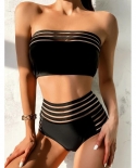   Bikini Bandeau Women Black Hollow Mesh High Waist Swimwear Swimsuit Beach Bikinis Set Bathing Suit Bikini Taille Haute