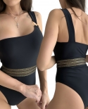 Woman  Romper Swimsuit Single Shoulder Splicing Sleeveless Backless Elastic Slim Bikini Wire Free High Waist Bodysuitbik