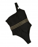 بدلة سباحة رومبير للنساء بكتف واحد بدون أكمام بدون ظهر بكيني ضيق مرن خالٍ من الأسلاك عالية الخصر ملابس داخلية