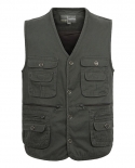 Big Size Cotton Fabric Multi Pockets Fishing Vest Men Vneck Tactical Photography Waistcoat Solid Inner Pocket Sleeveless