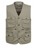 Big Size Cotton Fabric Multi Pockets Fishing Vest Men Vneck Tactical Photography Waistcoat Solid Inner Pocket Sleeveless