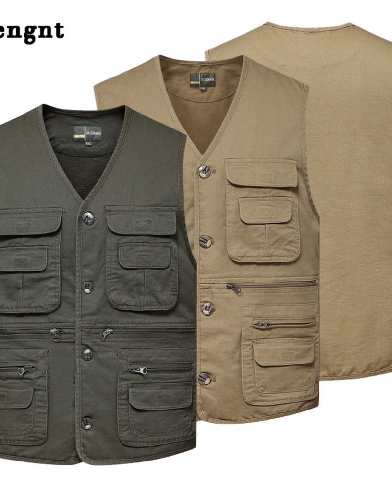 Nuevo chaleco de pesca de 100 algodón con múltiples bolsillos para hombre, chaleco de escalada para acampar, chaqueta sin mangas