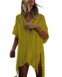 כיסויי סרוגה לנשים בסגנון קיץ חוף כיסוי בגדי ים קצרים רשת מוצקה כיסויים חלולים לנשים 9 צבעים כיסוי