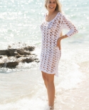 2022 verano cuello redondo gran hueco tejido vacaciones playa Bikini cubierta protector solar traje de baño pulóver playa vestid