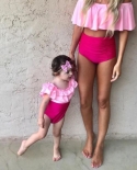 Family Mom Girl Matching Swimsuits Women Little Girl Swimsuit Swimwear Beachwear Ruffle Bikini Set  Summer Clothingmatch