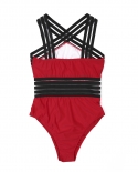  Patchwork Swimsuit Black Striped One Piece Cross Shoulder Straps Bikini Bandage Push Up E Romper Bathing Suit Sxxl  Bik
