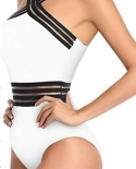 Traje de baño de retazos de rayas negras de una pieza con tirantes cruzados Bikini vendaje Push Up E Romper traje de baño Sxxl B