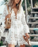 Mujer Floral Hollow Out Cover Ups Bañarse Ropa de playa Encaje Crochet Traje de baño Cubrir Ups Vestido de playa Túnica Vestido 