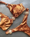 Bikini 2022  Swimwear Swimsuit Women Solid Flannel Pineapple Strawberry Rhinestone Halter Bikinis Set Bathing Suit Femal