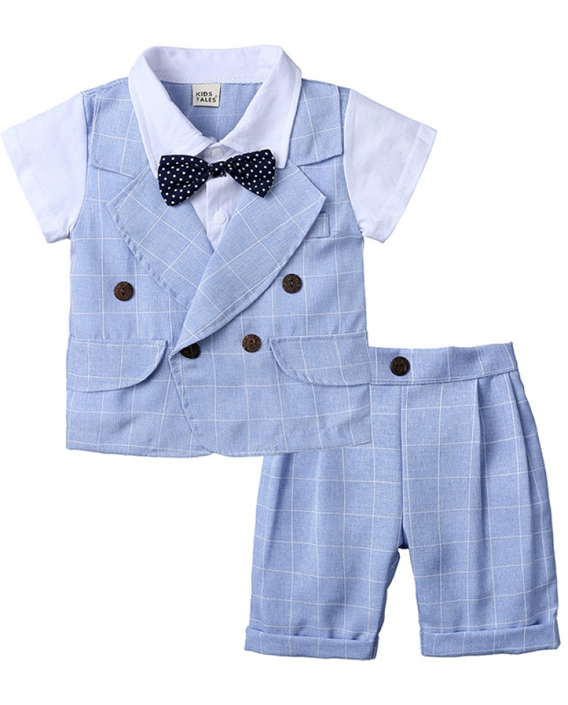 Roupas para bebês meninos e bebês de manga curta camisa xadrez shorts 1 4 anos conjunto formal de verão para crianças roupas lis