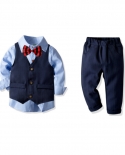 Spring Baby Boy Party Suit Gentleman Clothes Long Sleeved Shirt Bow Tie Vest Trouser Set Party Suit Formal Kid Wearcloth