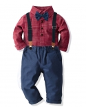 Formal Kids Clothes For 1 2 3 4 5 6 Years Boys Suit Set Long Sleeved Shirt  Navy Pants 4 Piece Children Birthday Party 