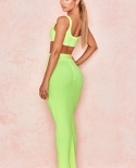 Conjunto de 2 piezas de color verde de alta calidad, vestido de vendaje de rayón, vestidos ajustados para fiesta de Club