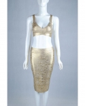High Quality Gold Foiling Sleeveless 2 Pieces Set Rayon Bandage Dress Evening Party Bodycon Dressdresses