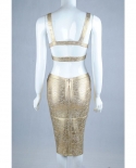 High Quality Gold Foiling Sleeveless 2 Pieces Set Rayon Bandage Dress Evening Party Bodycon Dressdresses