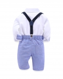 Kids Clothes Boy White Shirt With Bow  Blue Pants  Black Belt Suit 4 Piecesset Kindergarten Boy Dress Boy 26 Years Ou