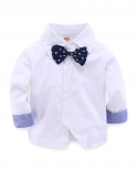 Kids Clothes Boy White Shirt With Bow  Blue Pants  Black Belt Suit 4 Piecesset Kindergarten Boy Dress Boy 26 Years Ou