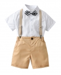 Formal Boys Wedding Costume For 2 7 Years Kids Summer Classic White Shirt With Pockets Shorts Young Childs Birthday Part