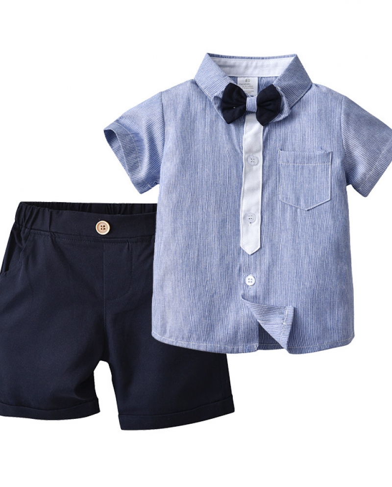 Conjunto de ropa de boutique de verano para caballeros para niños de 1, 2, 3, 4 y 5 años, camiseta de solapa sólida de algodón s