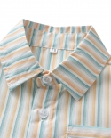 Ropa de verano para niños, camisa de manga corta con solapa de bolsillo a rayas, conjunto de tirantes para niños de 1 a 6 años, 