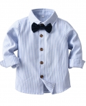 Spring Children Clothes Toddler Boy Set Striped Shirt With Bow  White Pants  Belt 4 Pcs Longsleeves Outfits Kids Gift 